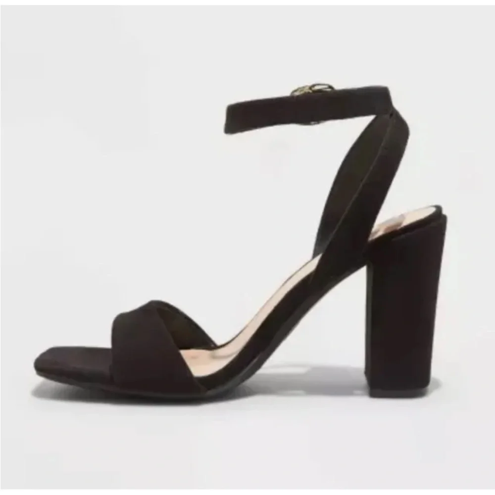 A New Day Sal Black Open Toe Pumps 4 In Heels Sz 9.5  Ankle Strap Shoes - Picture 8 of 8